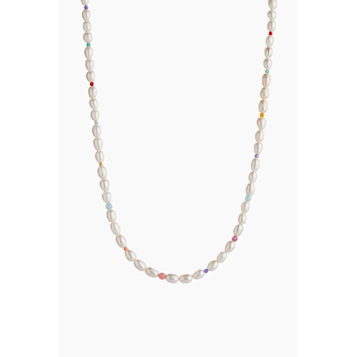 White Pearls and Candy Stones Necklace - Gold - Stine A - Guld One Size