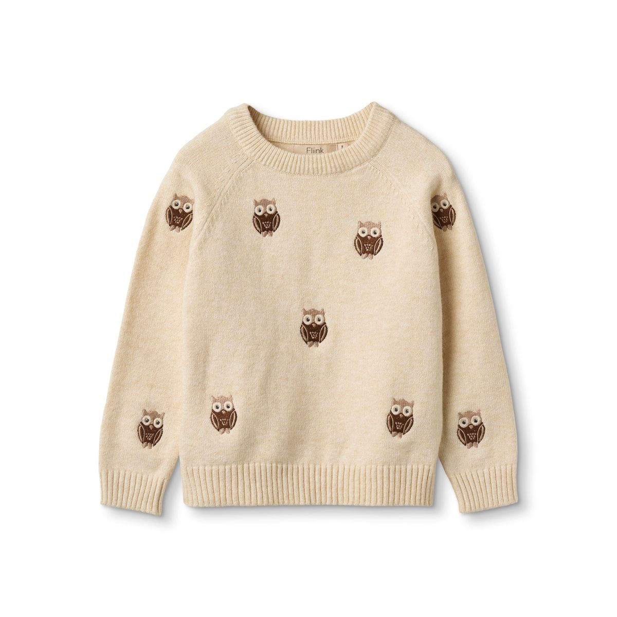 Fliink Alon Owl Pullover - Sandshell - 86 cm