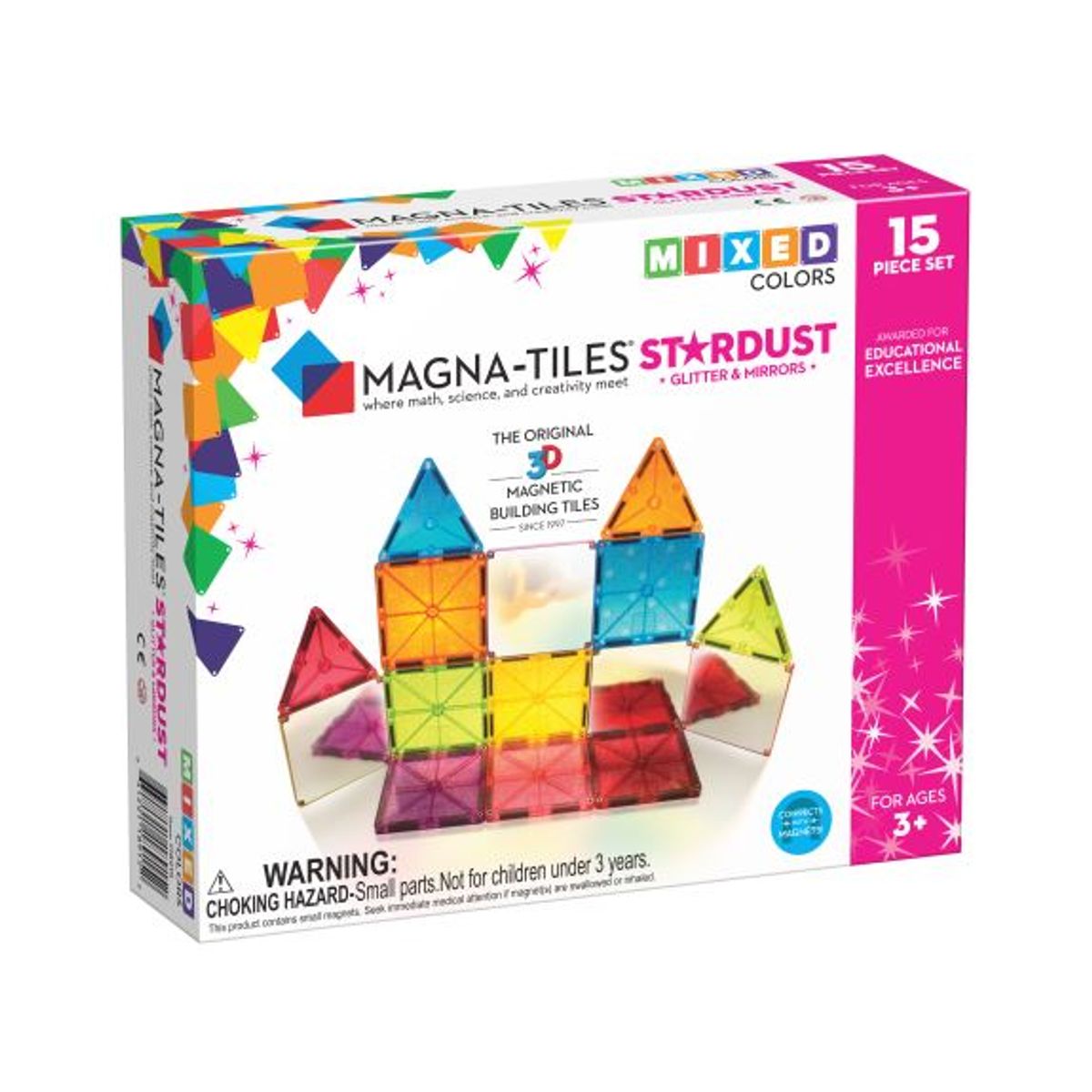 Magna-Tiles Magnetisk Legetøj - Star Dust Glimmer og Spejle - 15 dele