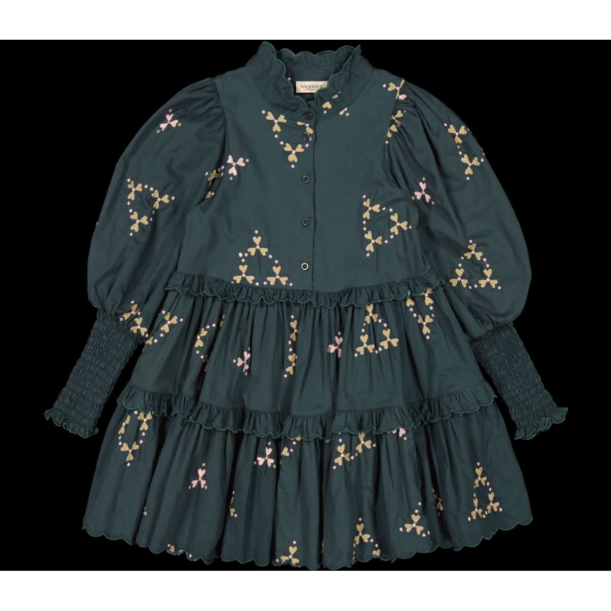 MarMar Dela Light Embroidery Dress - Deep Forest Hearts - 98 cm / 3 år