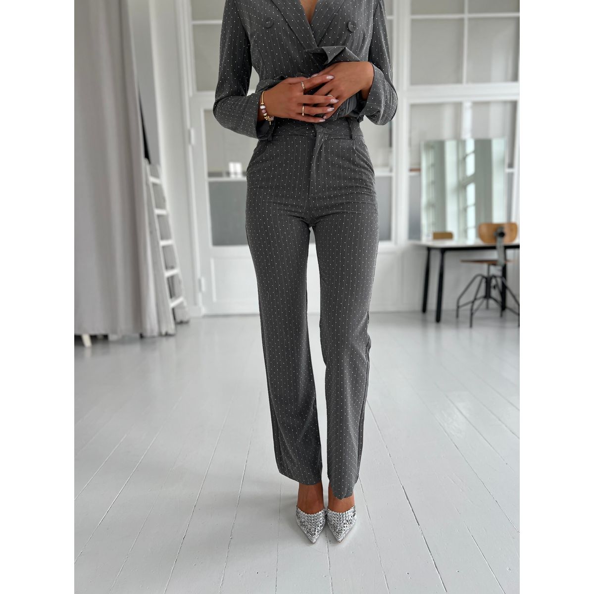 Eight Paris grey rhinestone pants