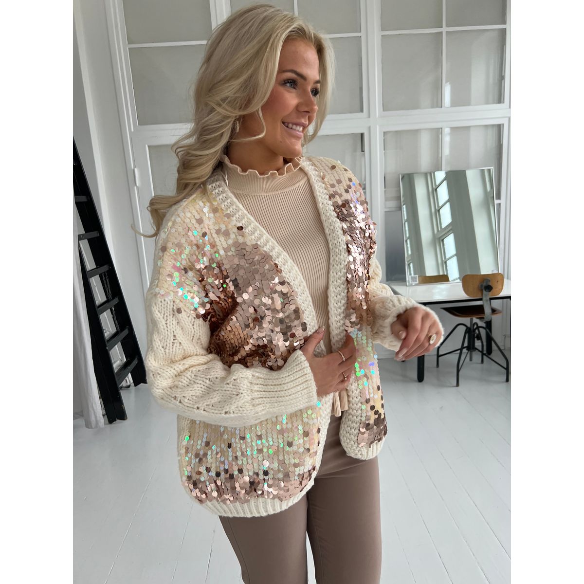 Golden Days white sequin cardigan