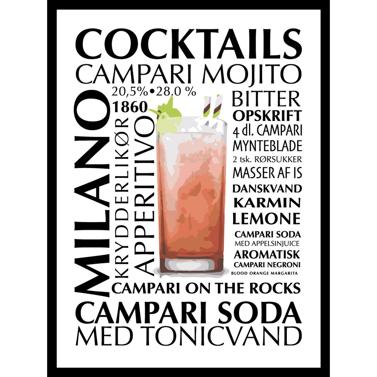 Campari mojito cocktail plakat