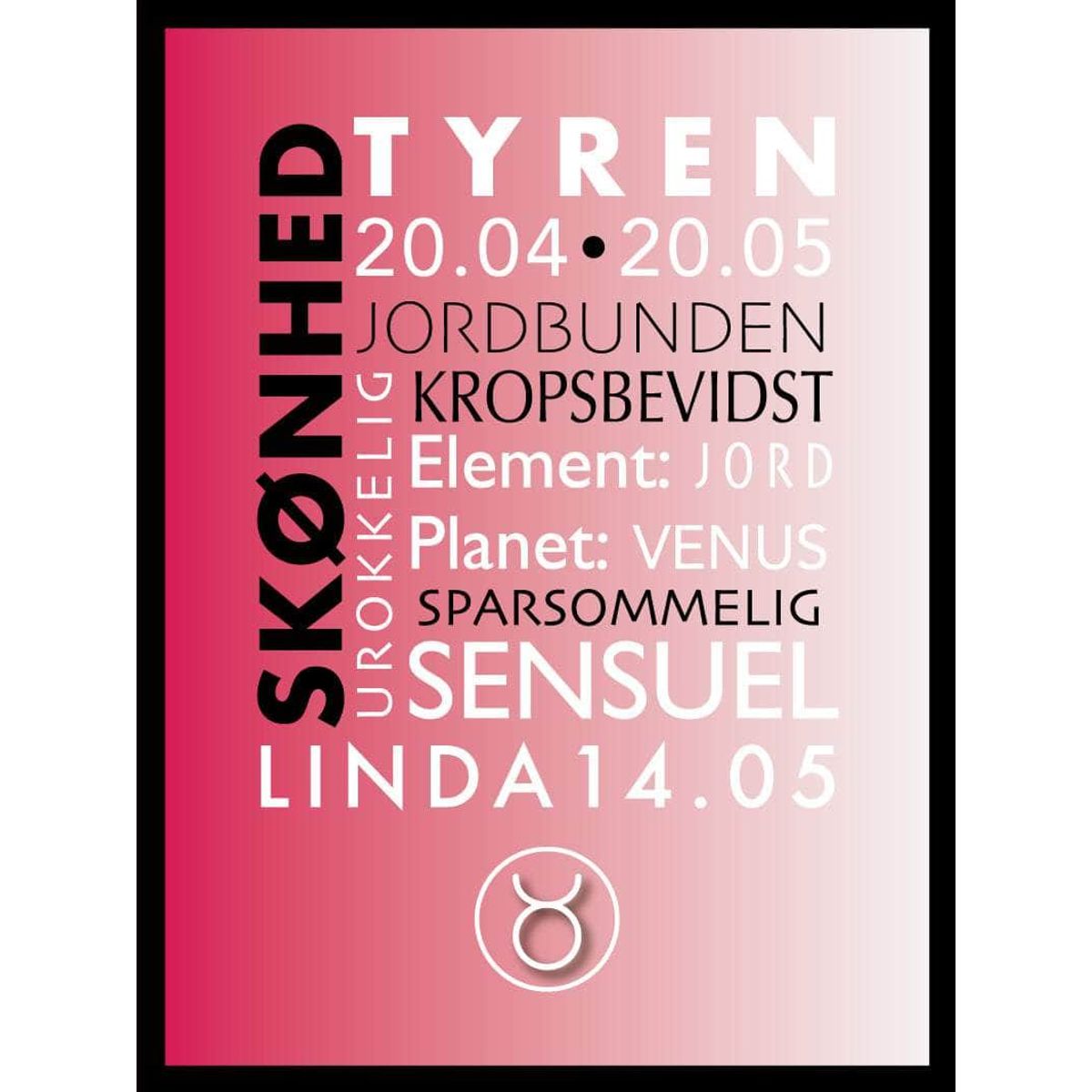 Tyren stjernetegn med tekst plakat