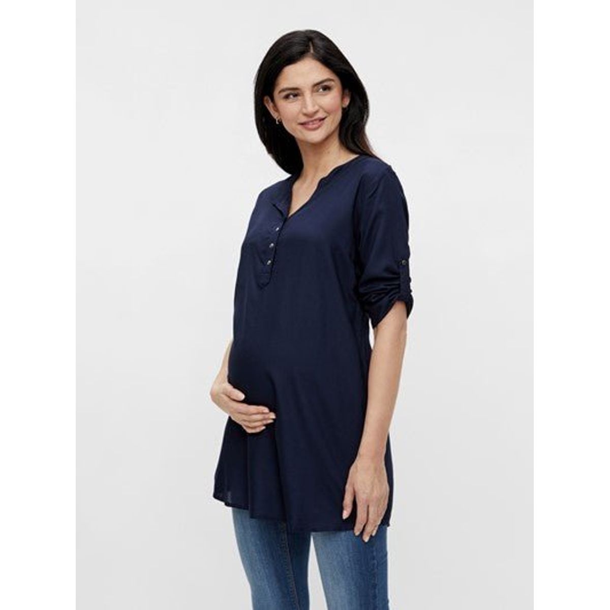 Mamalicious 3/4 ærmet vente-tunika, navy viskose, MLMercy - large