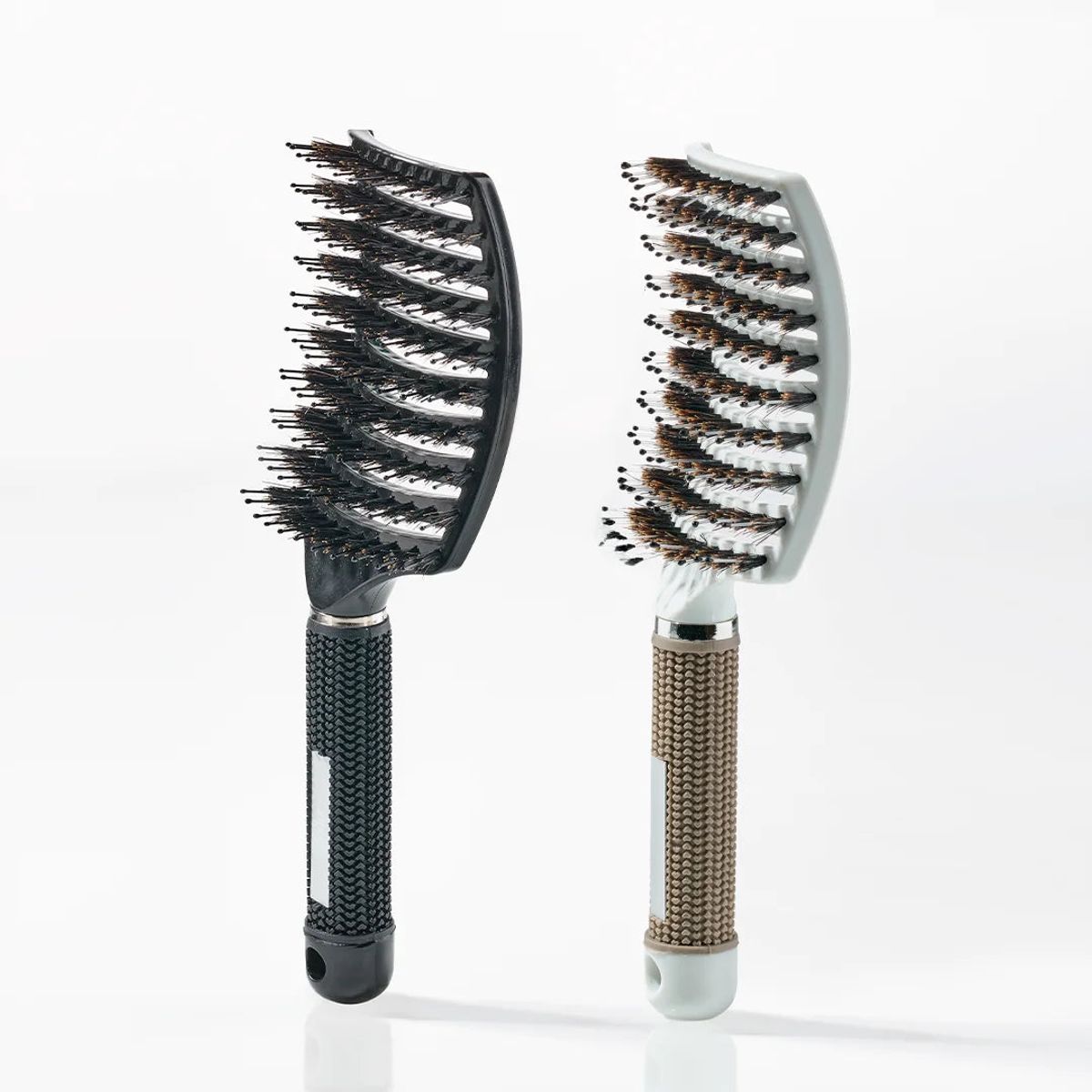 Curved Paddle Brush - Hårbørste med vildsvinehår - Hvid + Sort (Spar 12%)