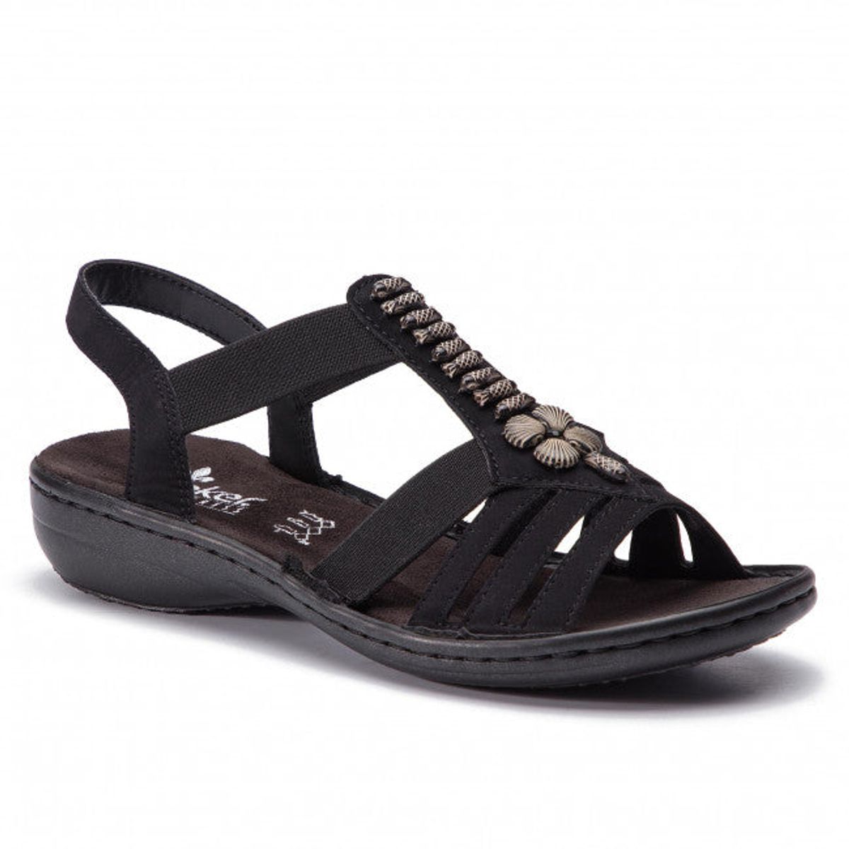 Rieker - Sandal med pynt, 42-0635 - Sort - 36