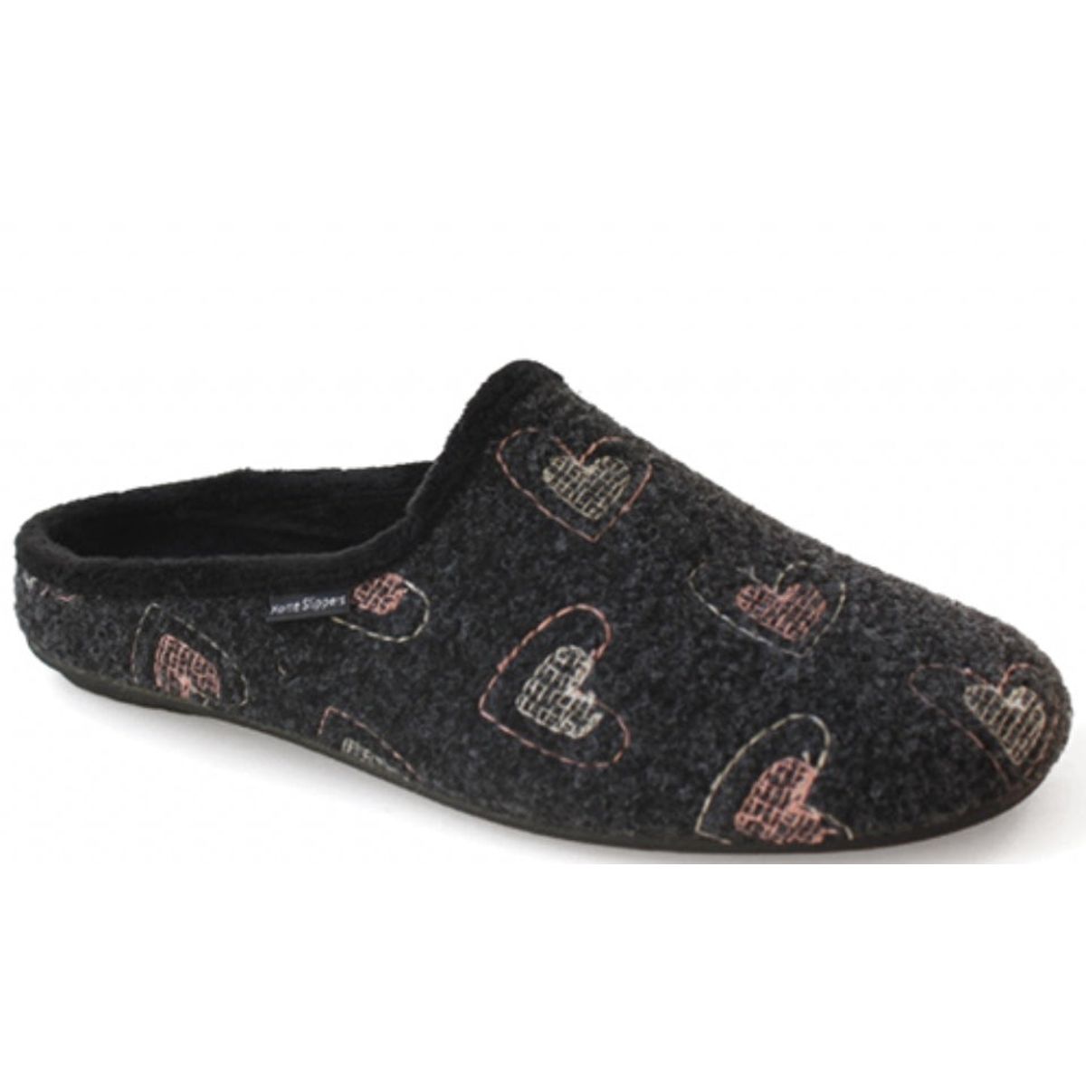 Home Slippers - Dark Grey-Hearts - 38