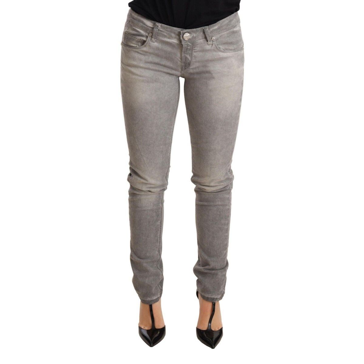 Acht Chic Gray Washed Slim Fit Cotton Jeans