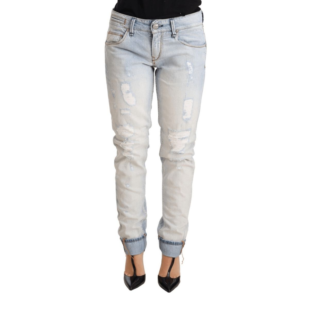 Acht Chic Light-Blue Folded Hem Denim Jeans