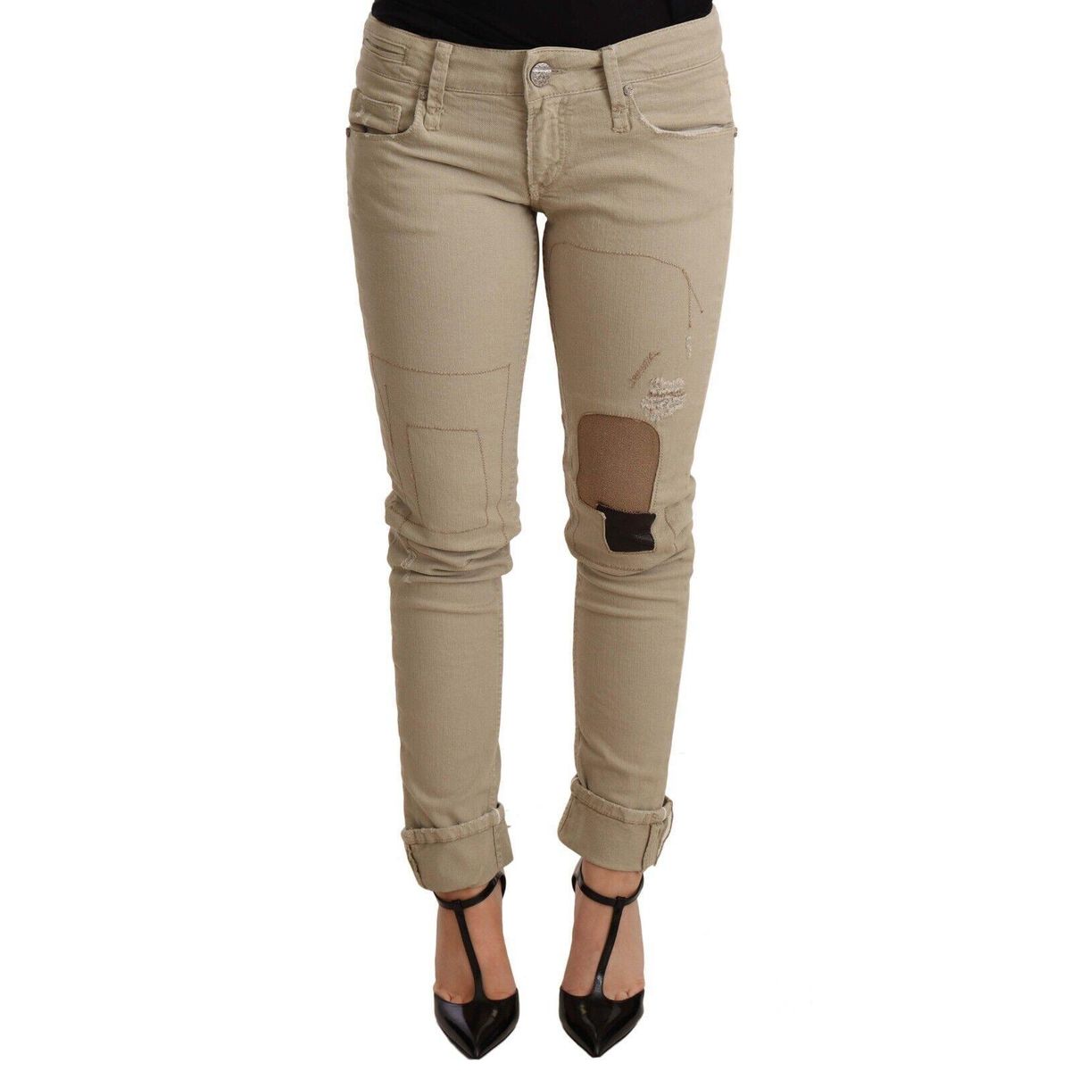 Acht Beige Cotton Slim Fit Chic Jeans