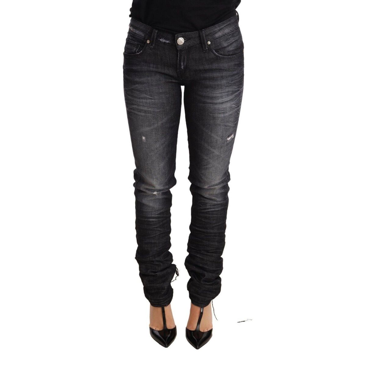 Acht Elegant Low Waist Skinny Black Denim