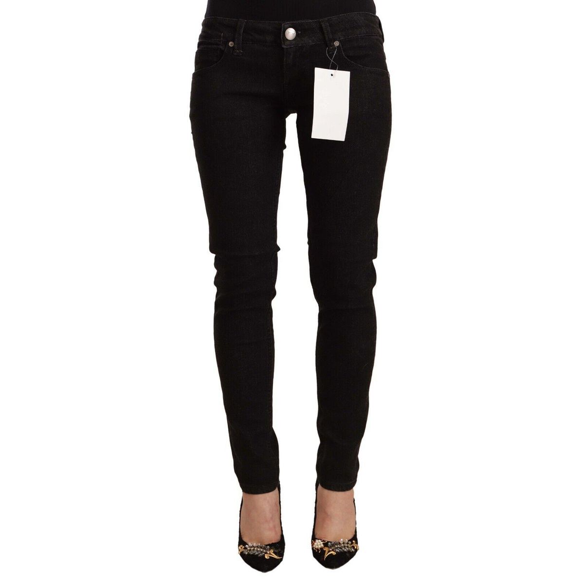 Acht Sleek Skinny Low Waist Black Jeans