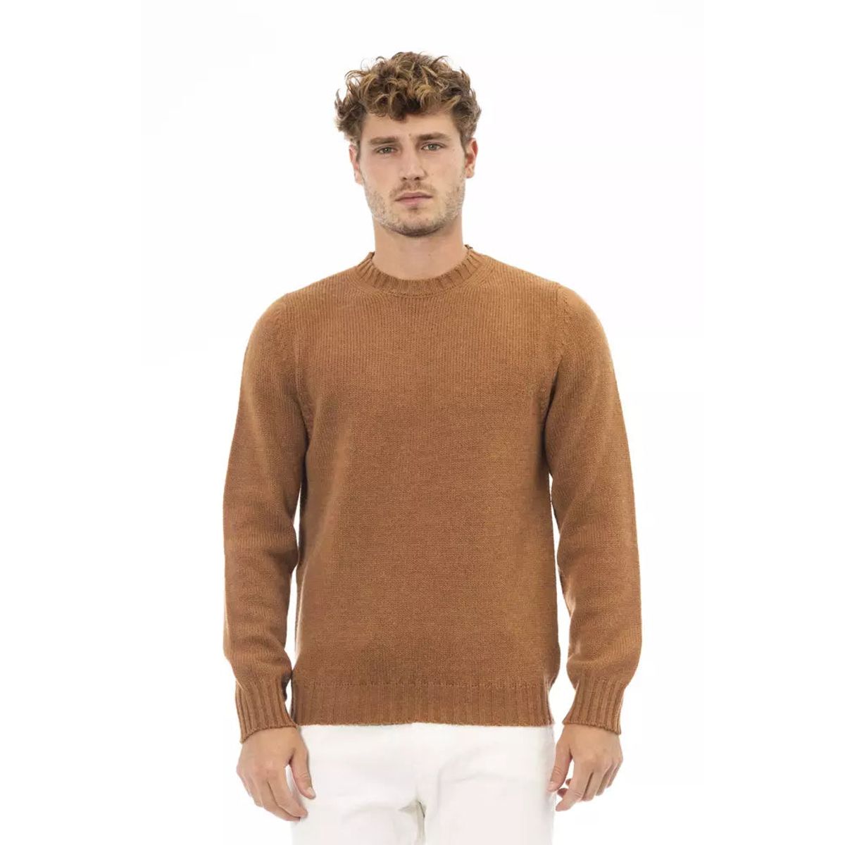 Alpha Studio Beige Alpaca Læder Sweater