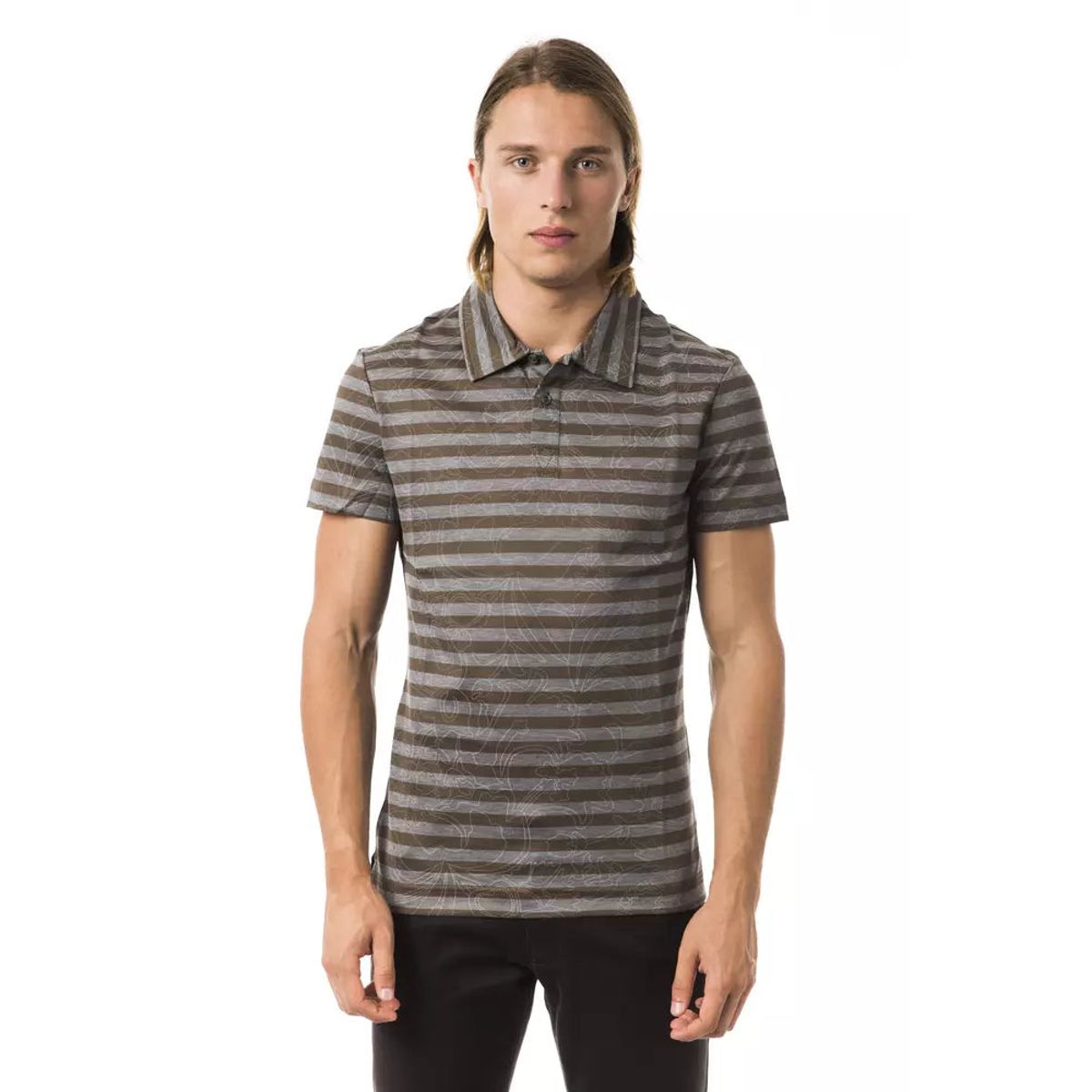 BYBLOS Elegant Gray Striped Cotton Polo