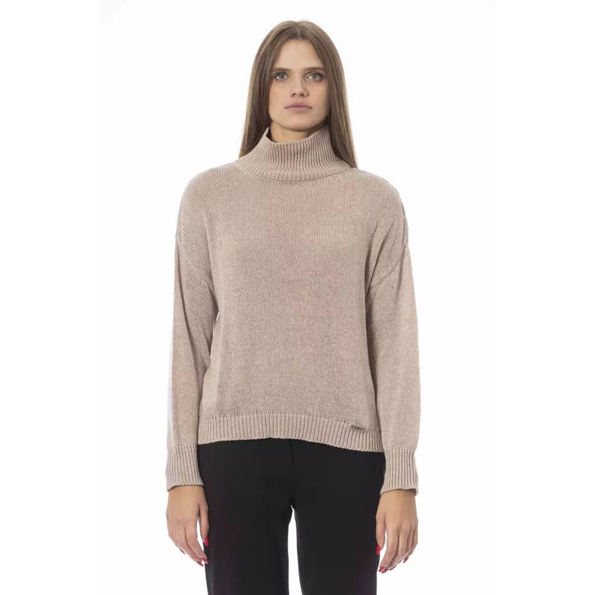 Baldinini Trend Chic Beige Volcano Neck Sweater