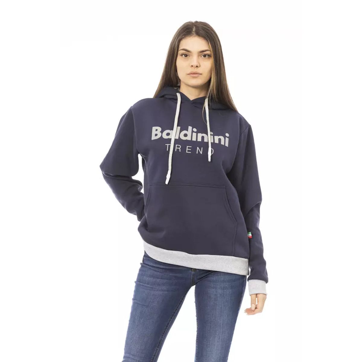 Baldinini Trend Chic Blue Cotton Hoodie with Front Logo