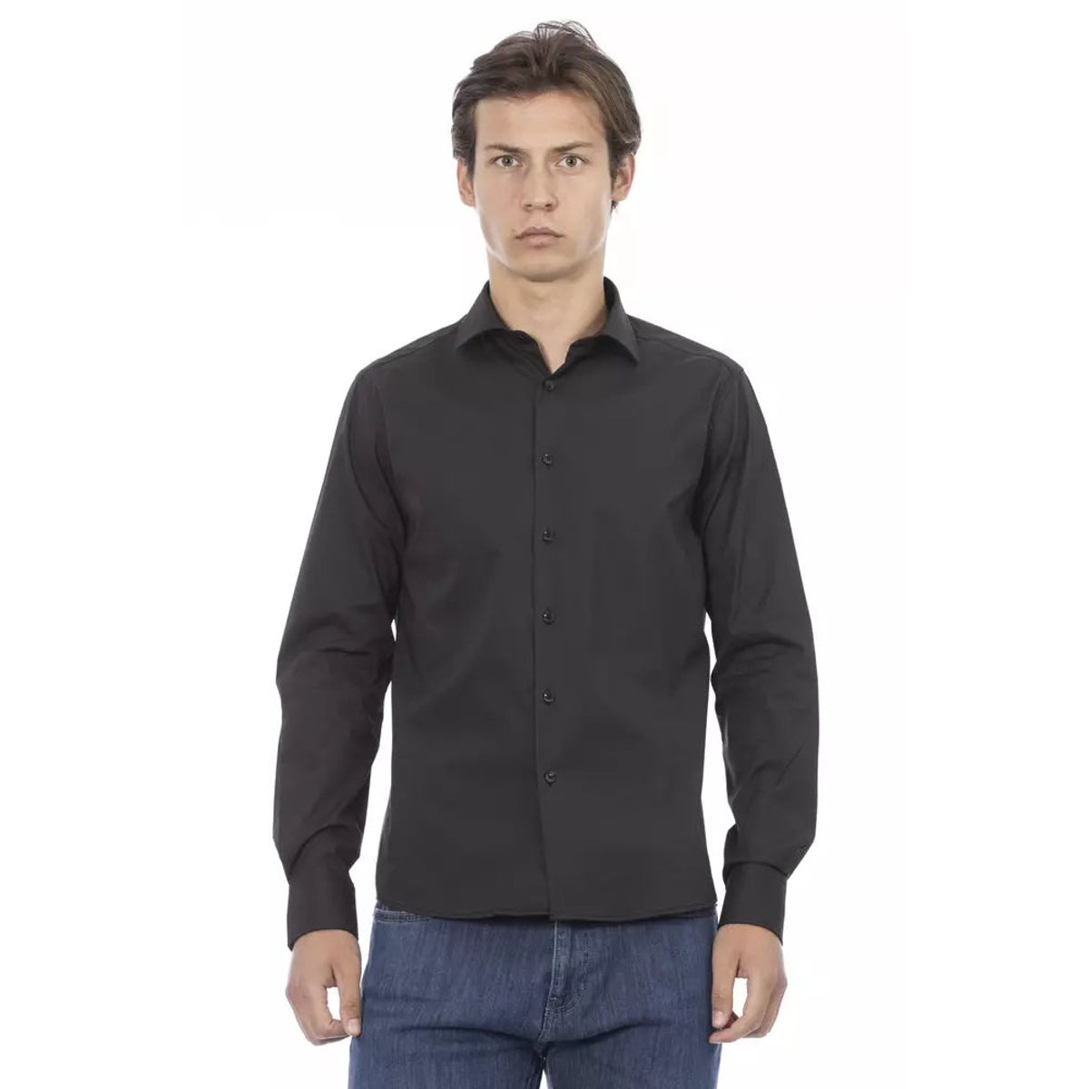 Baldinini Trend Elite Gray Slim Fit Italian Collar Shirt