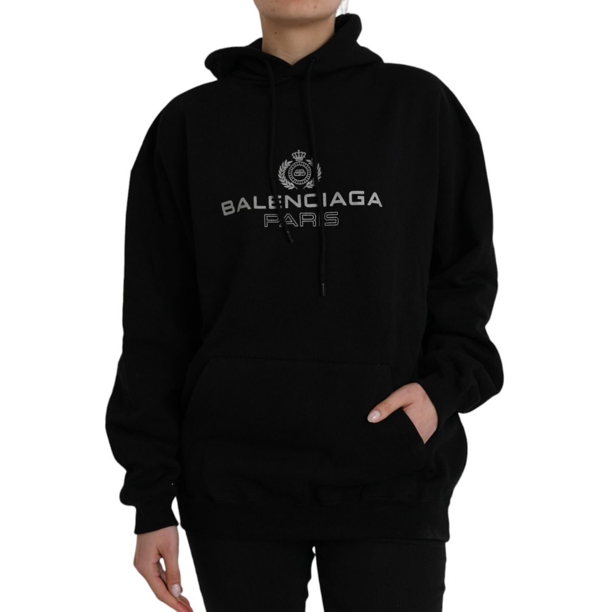 Balenciaga Black Cotton Logo Hooded Pullover Sweatshirt Sweater