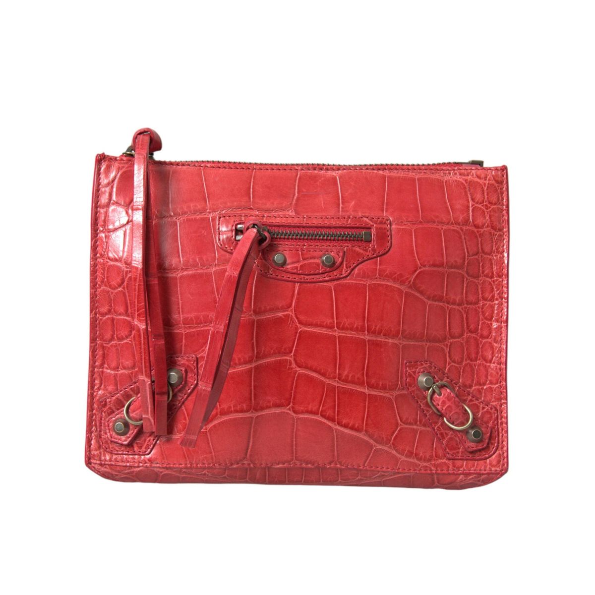 Balenciaga Exotic Red Alligator Leather Clutch