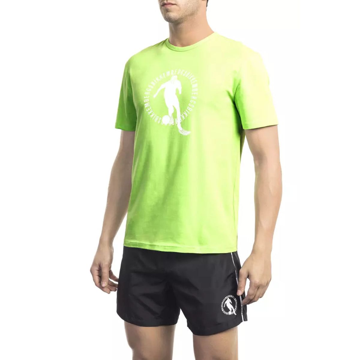 Bikkembergs Green Cotton Elastane Tee with Front Print