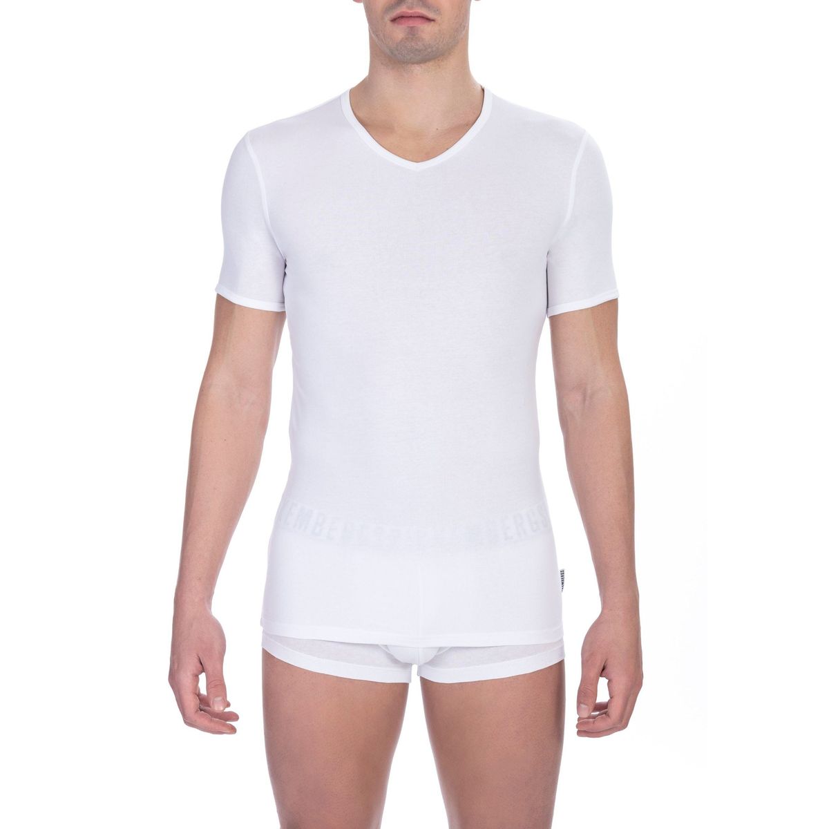 Bikkembergs Sleek White V-Neck Tee for the Modern Man