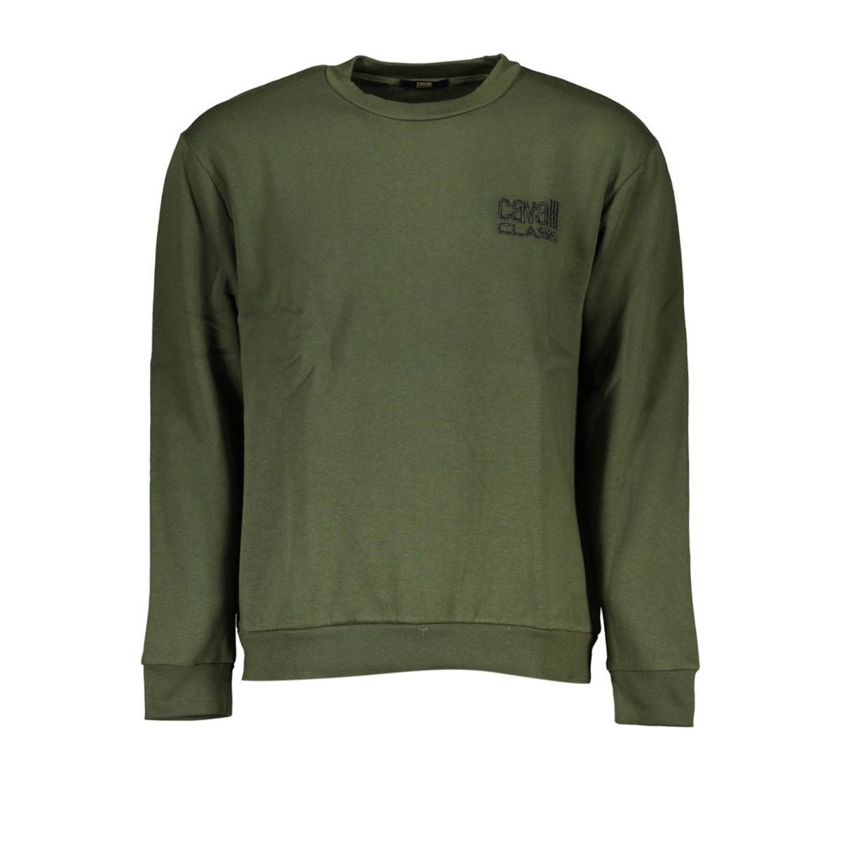 Cavalli Class Chic Green Embroidered Crew Neck Sweater