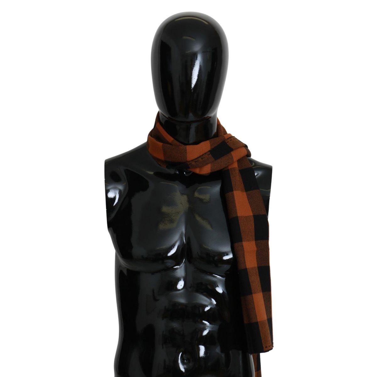 Costume National Chic Orange Check Wool Blend Scarf