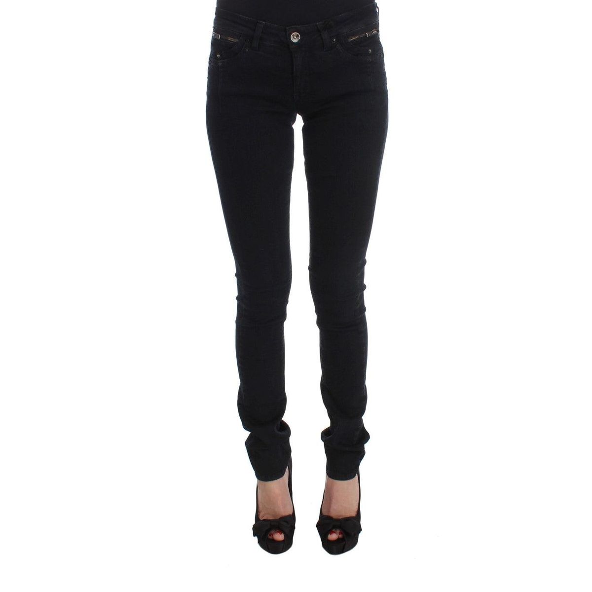 Costume National Sleek Slim Fit Designer Jeans in Classic Black