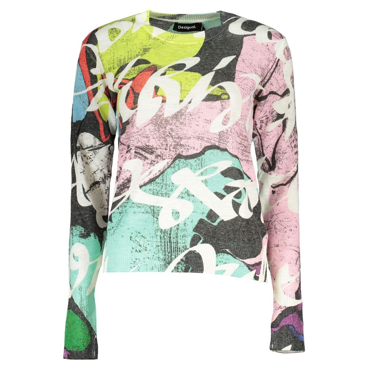 Desigual Elegant Contrast Crew Neck Sweater