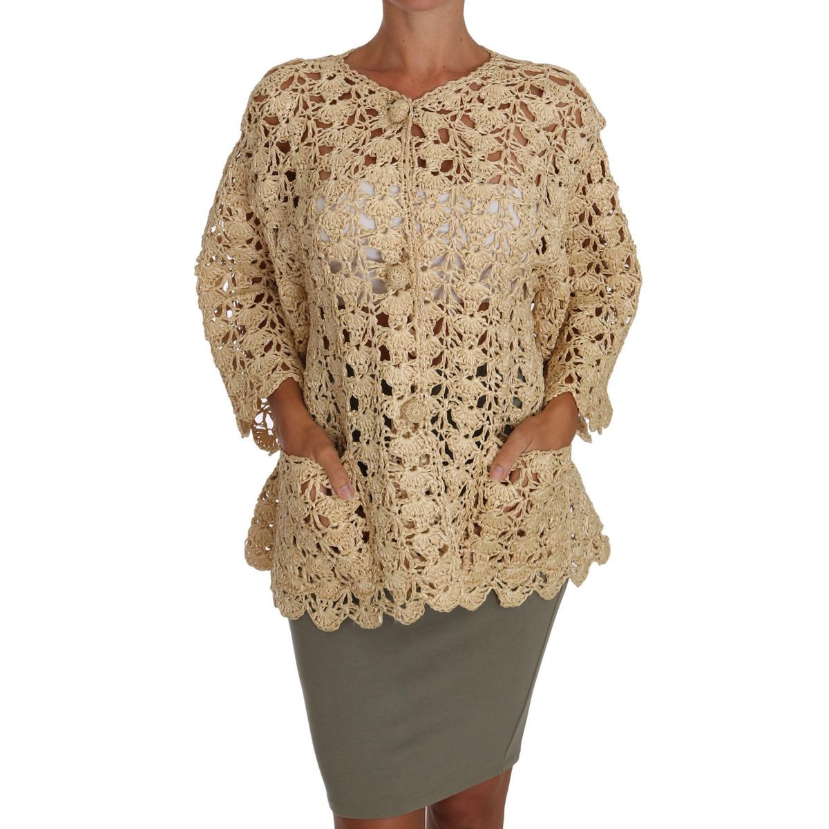 Dolce & Gabbana Chic Beige Crochet Raffia Cardigan