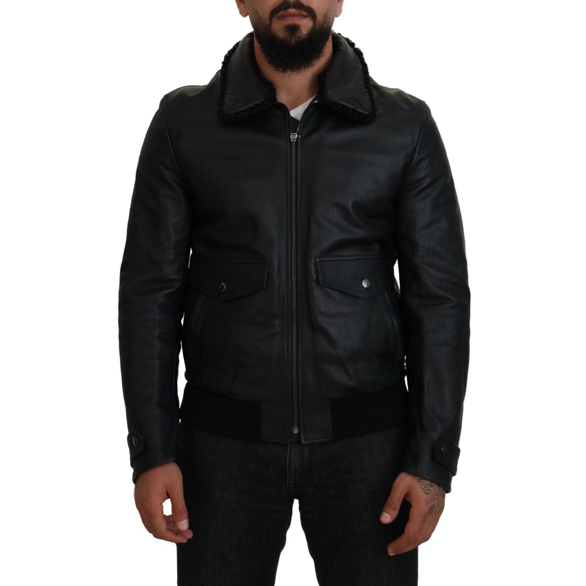 Dolce & Gabbana Chic Black Leather Silk-Lined Jacket