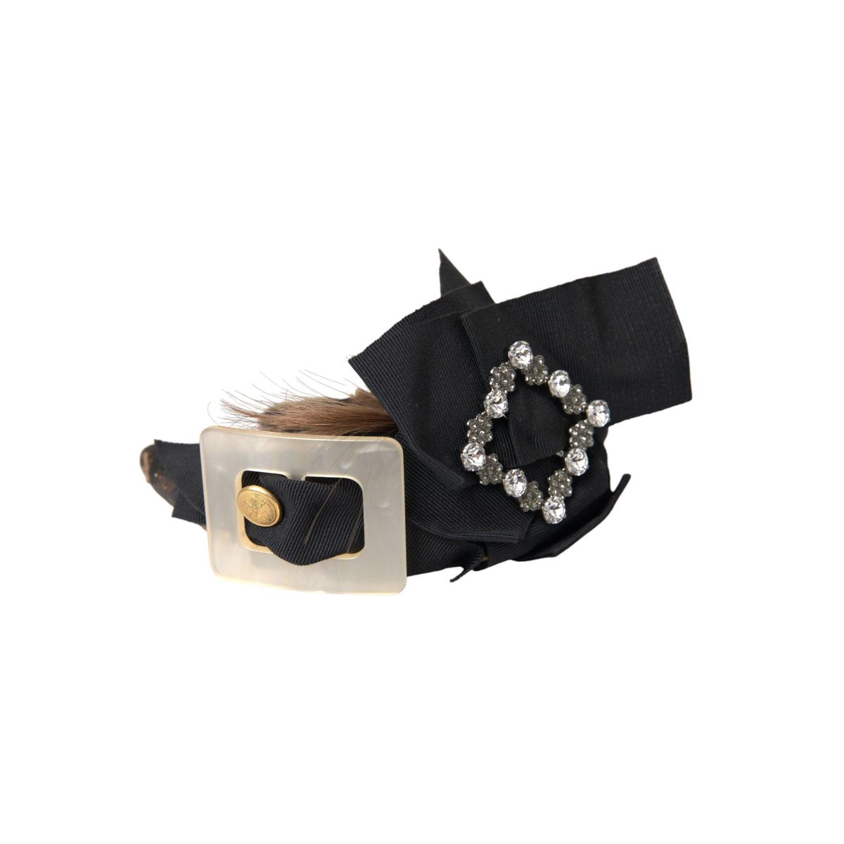 Dolce & Gabbana Black Crystal Button Brown Hair Dame Headband Diadem