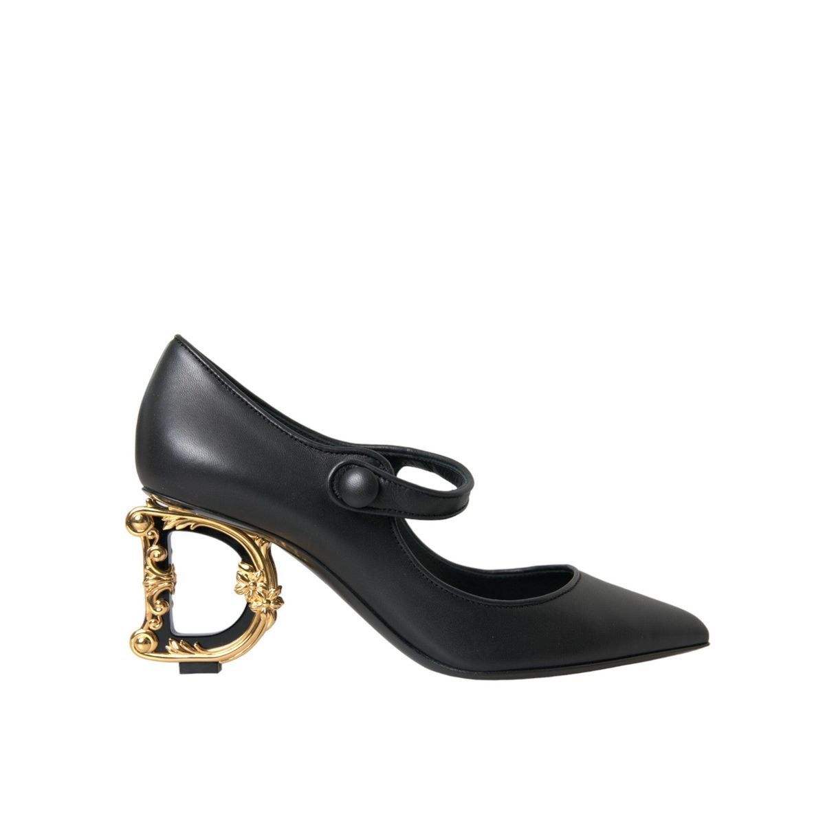 Dolce & Gabbana Black Leather Logo Heels Mary Janes Pumps Shoes