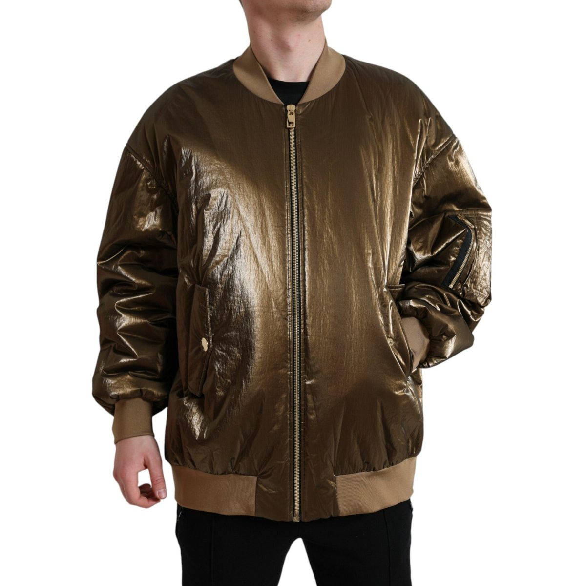 Dolce & Gabbana Bronze Nylon Full Zip Herre Bomber Jakke & Frakke