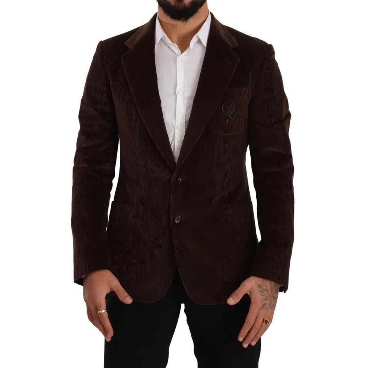 Dolce & Gabbana Brown Corduroy Slim Fit Coat DG Logo Blazer