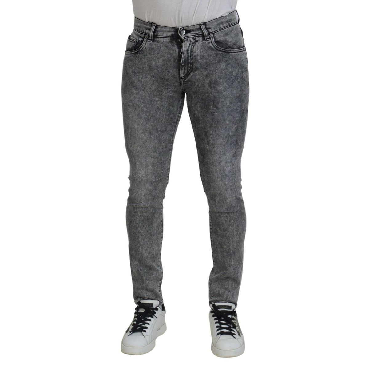 Dolce & Gabbana Grå Bomuld Slim Fit Herre Bukser & Jeans