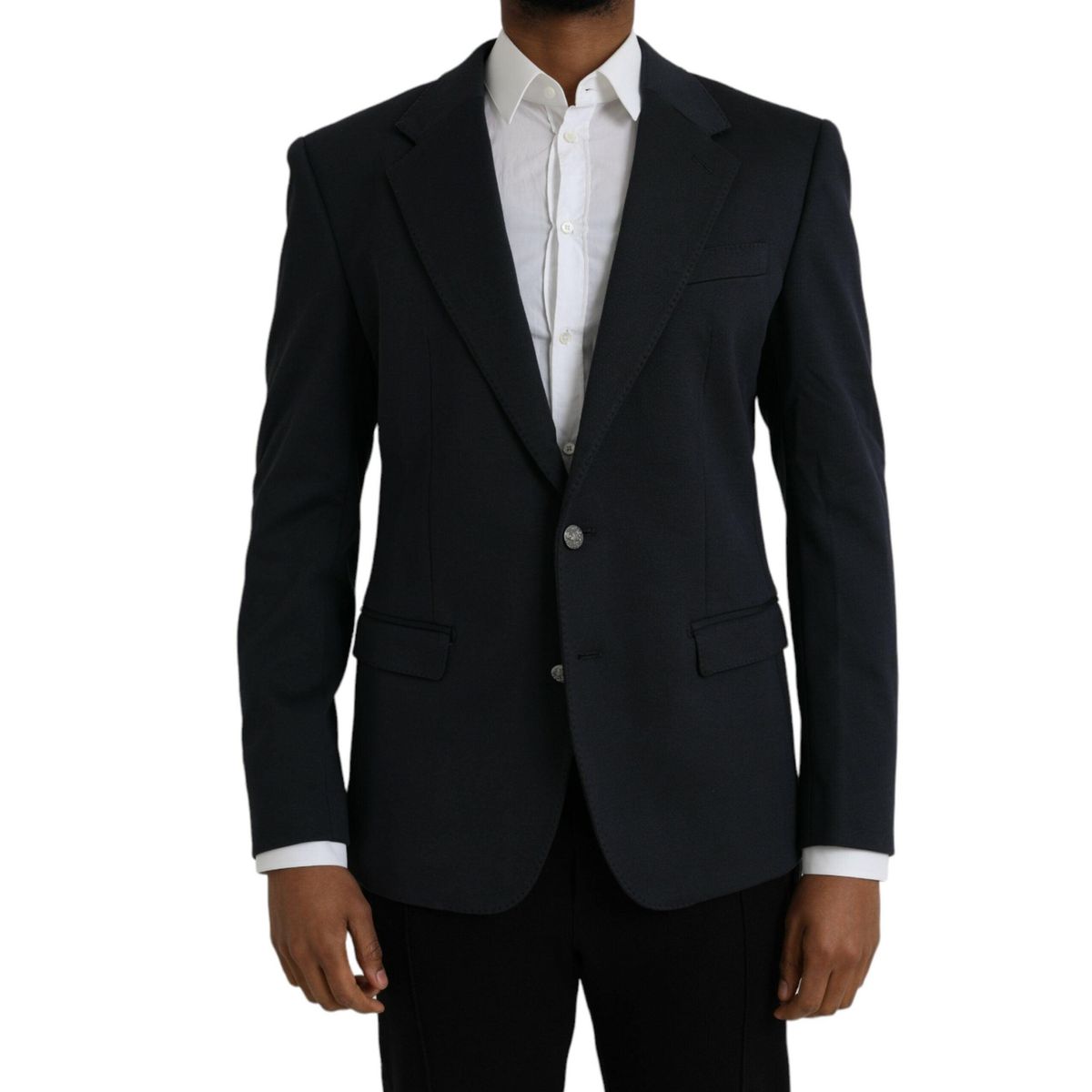 Dolce & Gabbana Dark Blue Cotton Single Breasted Coat Blazer