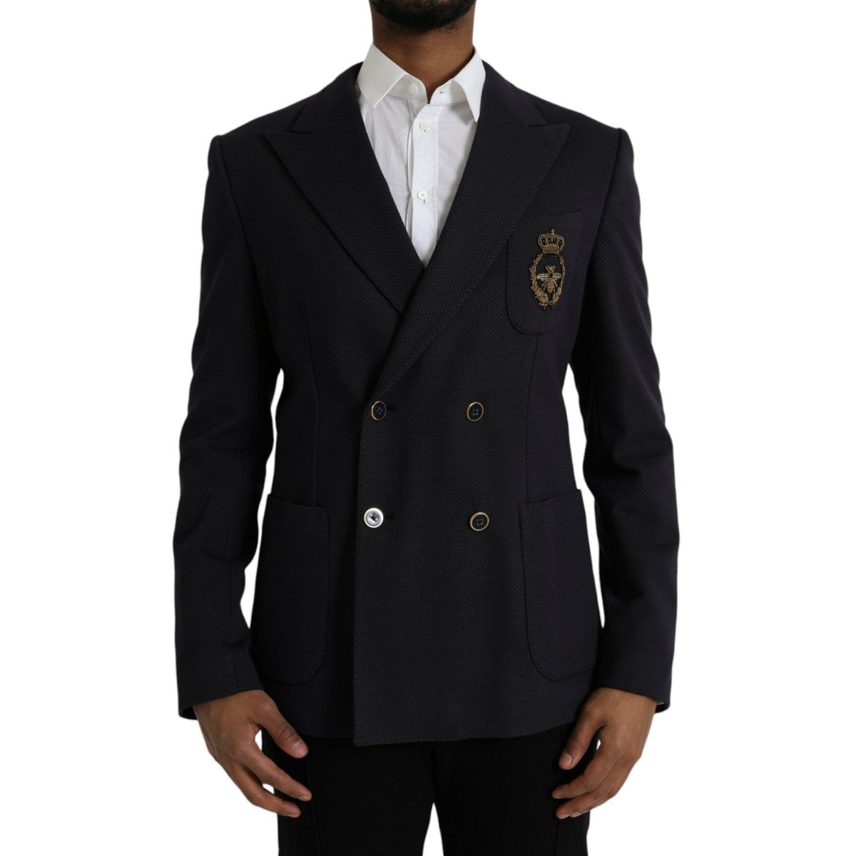 Dolce & Gabbana Dark Blue Crown Bee Double Breasted Blazer