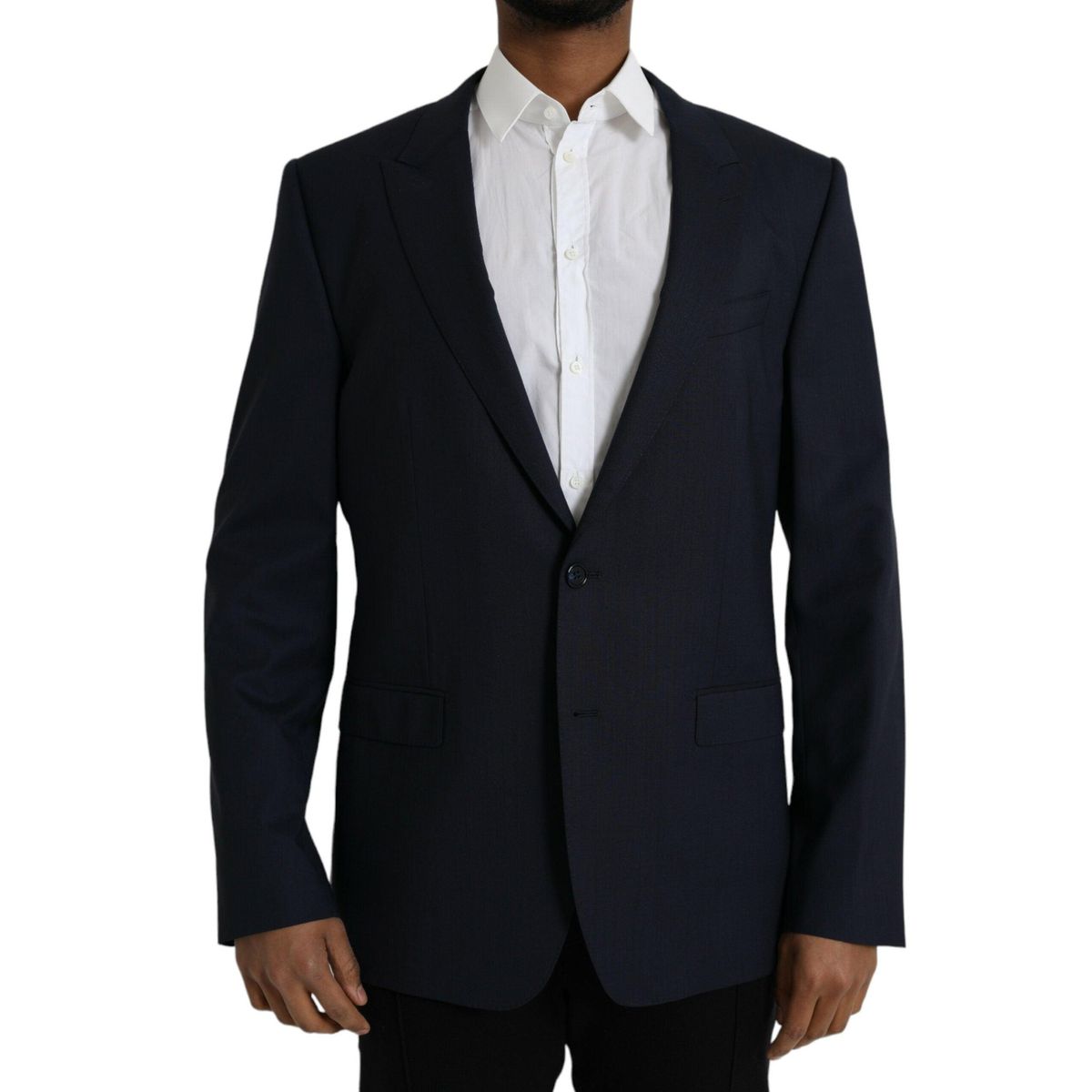 Dolce & Gabbana Dark Blue Wool Single Breasted Coat Blazer