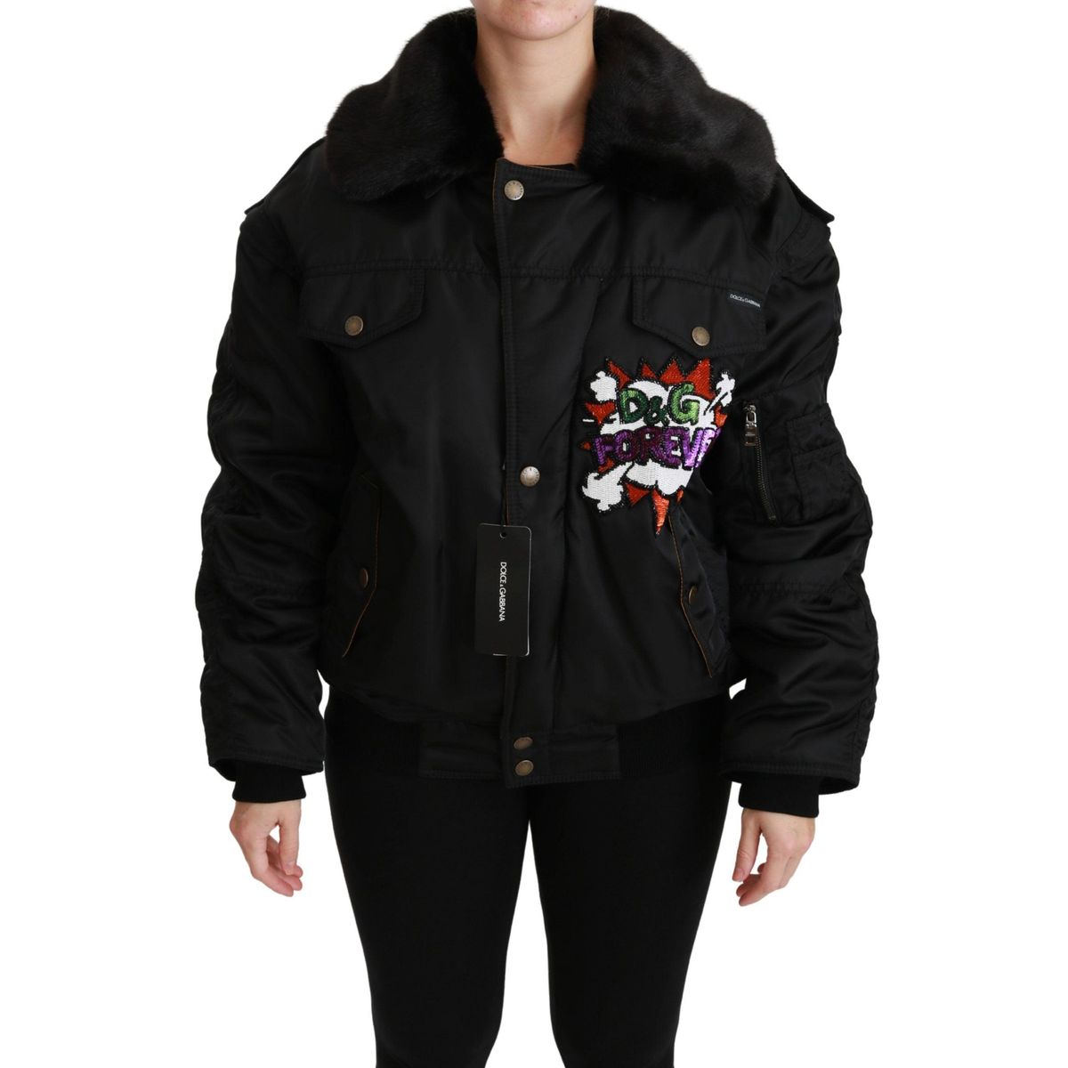 Dolce & Gabbana Elegant Black Bomber Jacket with Detachable Features