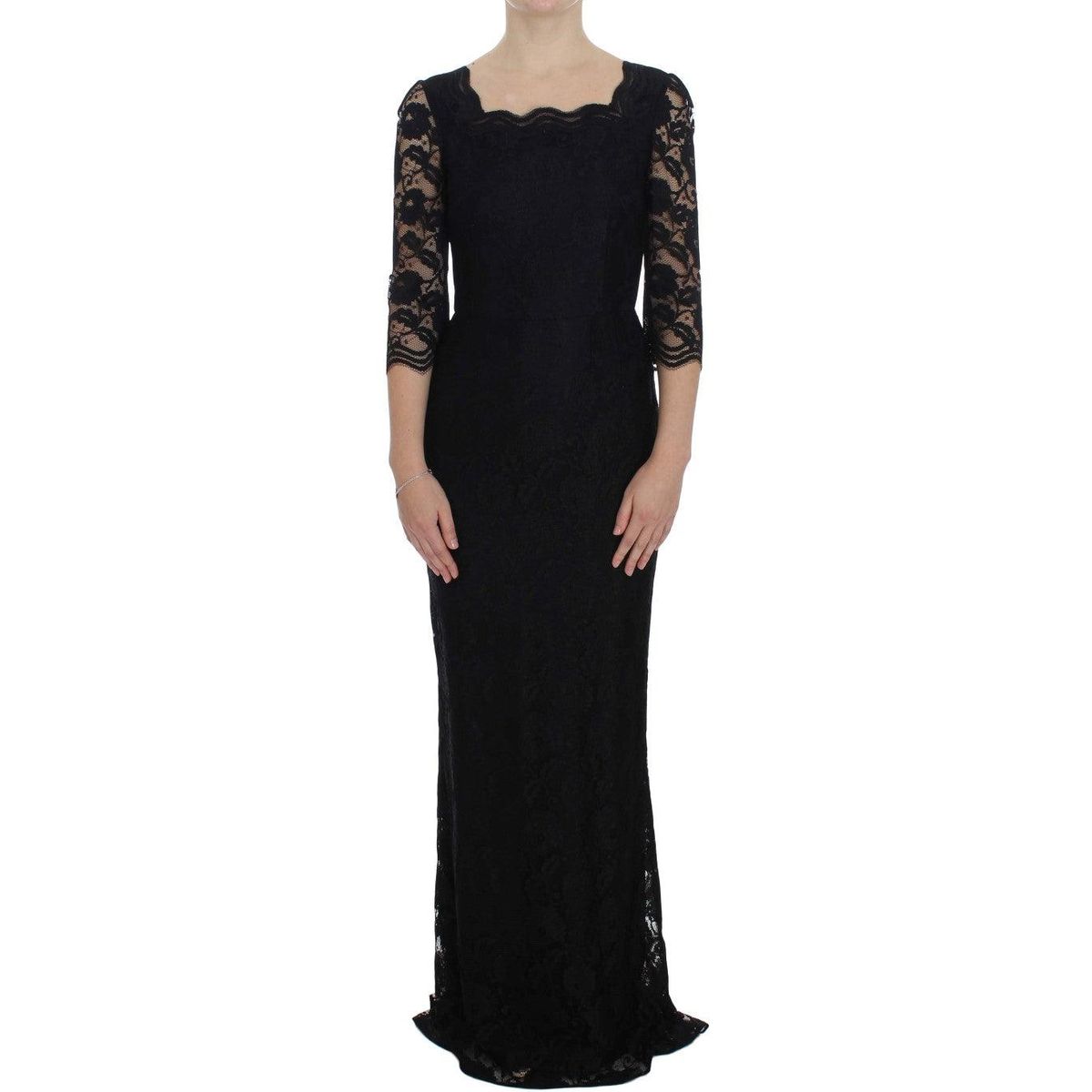 Dolce & Gabbana Elegant Black Floral Lace Maxi Dress