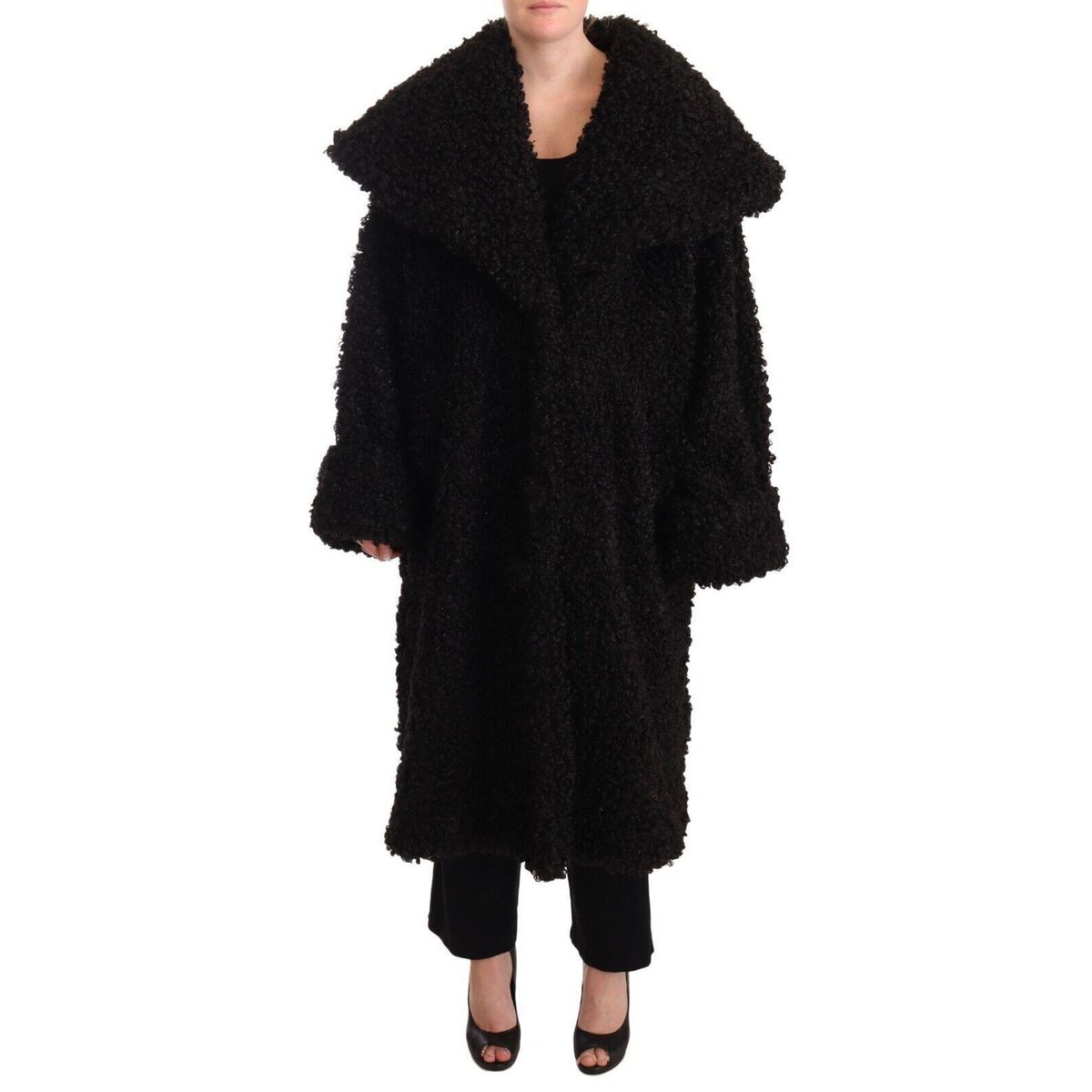 Dolce & Gabbana Elegant Black Fur Cape Trench Coat