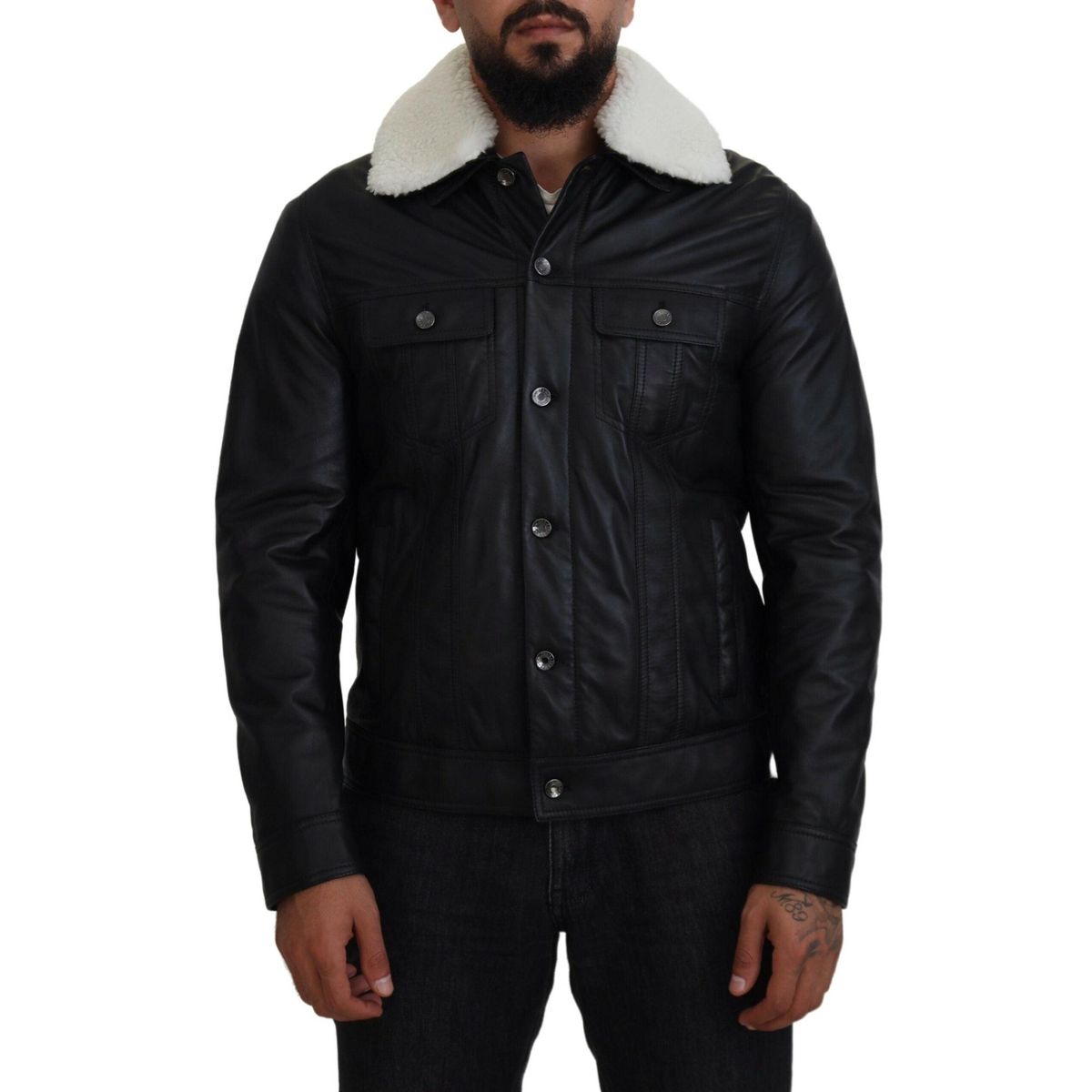 Dolce & Gabbana Elegant Black Leather Bomber Jacket