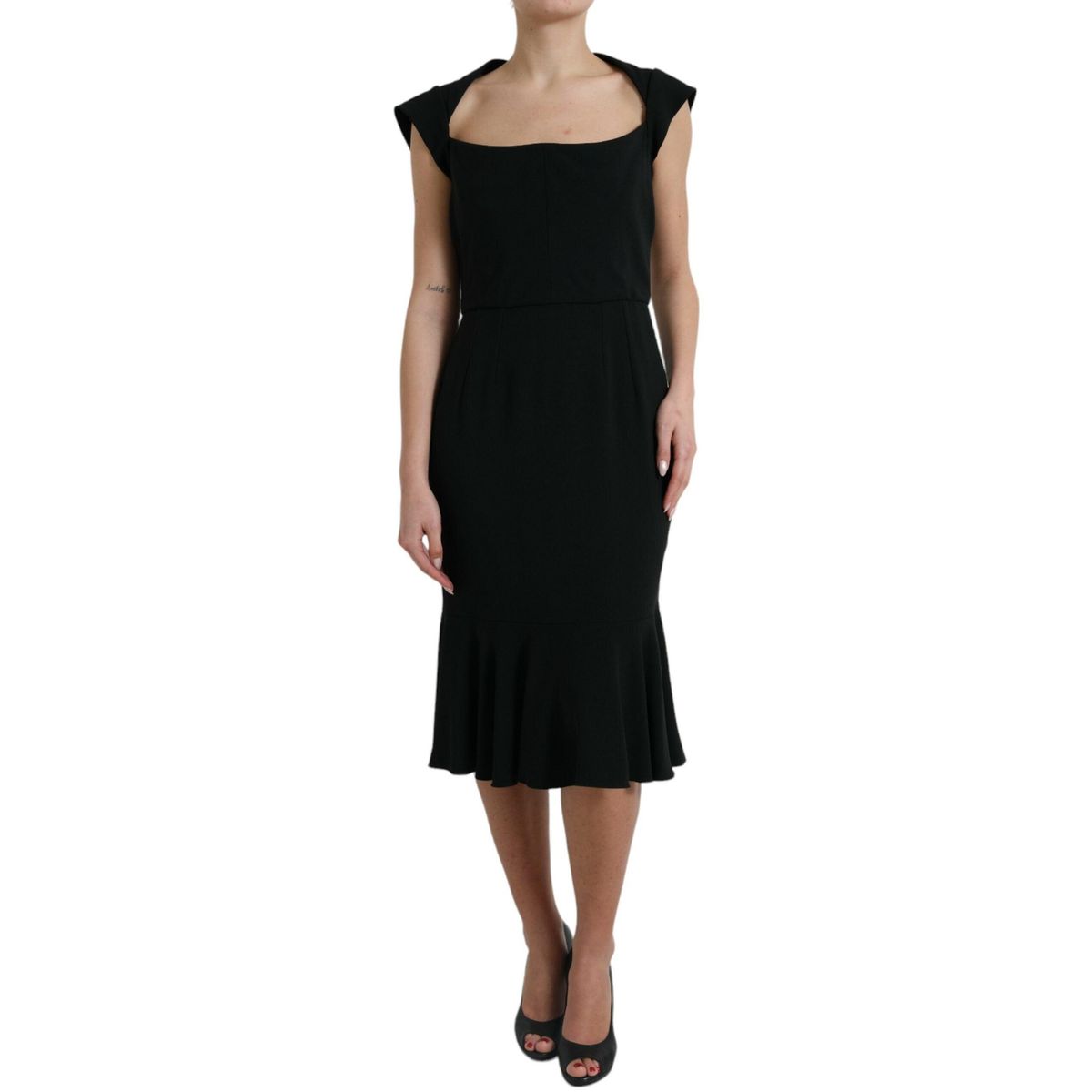 Dolce & Gabbana Elegant Black Stretch Cady Midi Dress