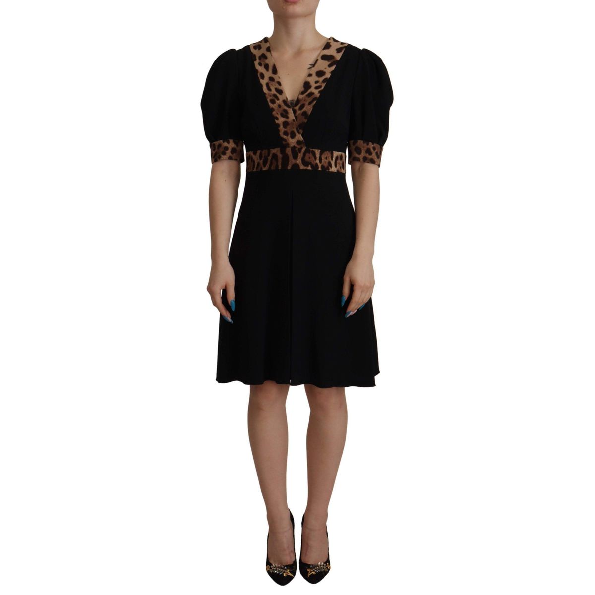 Dolce & Gabbana Elegant Black V-Neck A-Line Dress