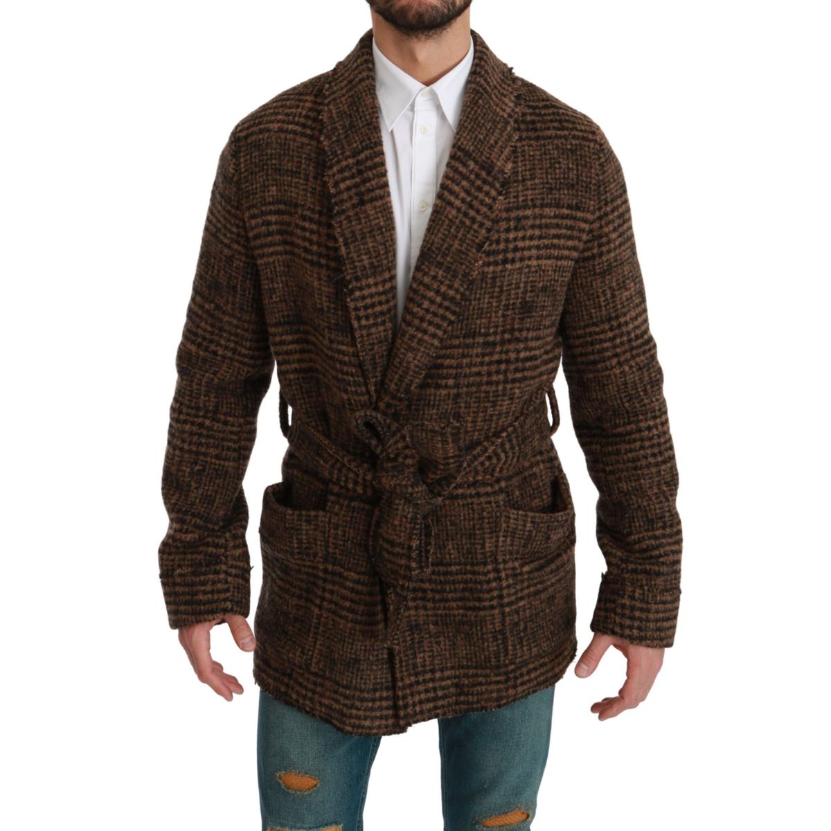 Dolce & Gabbana Elegant Brown Alpaca Blend Belted Cape Jacket