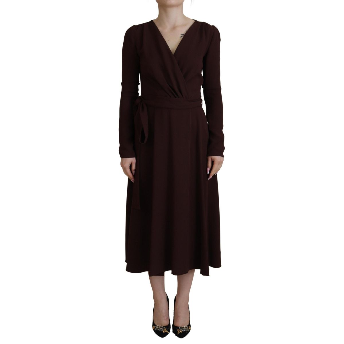 Dolce & Gabbana Elegant Brown Long Sleeve Wrap Dress