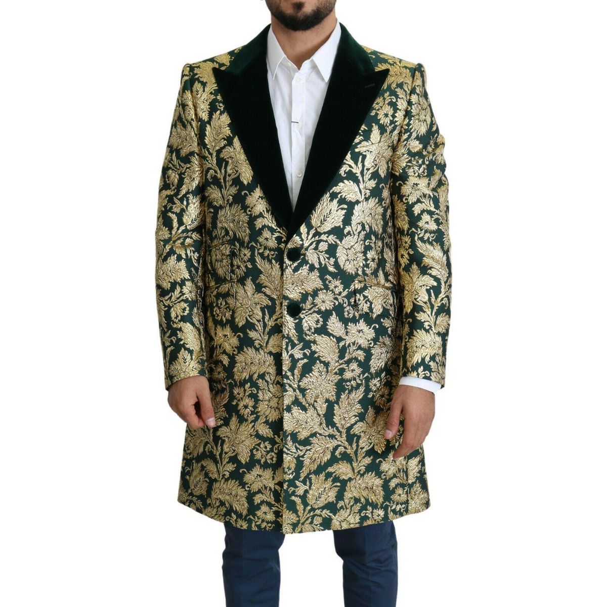 Dolce & Gabbana Elegant Gold Green Jacquard Sicilia Jacket