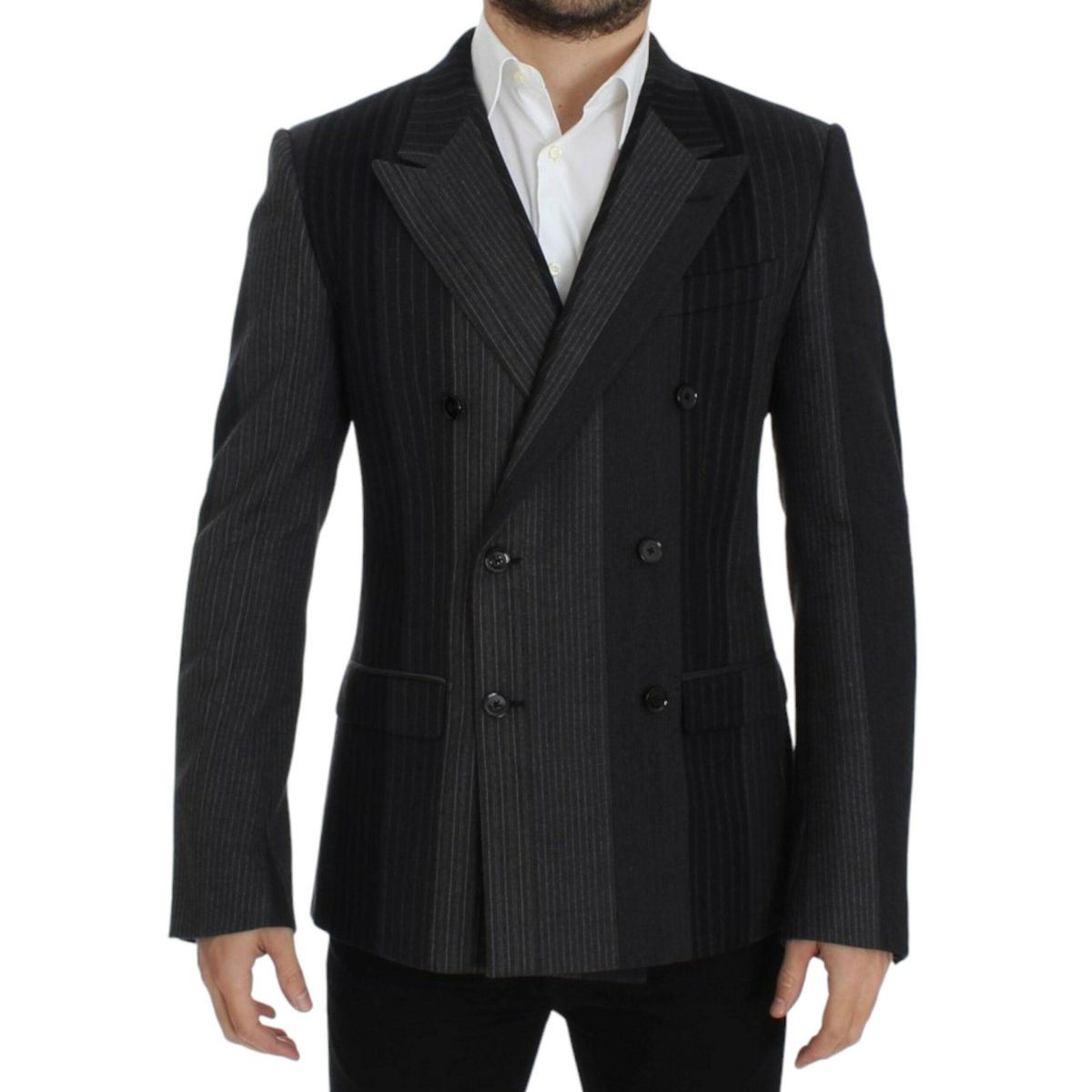 Dolce & Gabbana Elegant Gray Striped Wool Slim Blazer